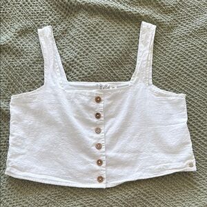 Roxy White Button-Front Linen Tank Top M
